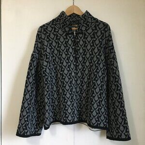 CHIAMARENTE Made in Italy Wool Cape Style Cardigan Black White Geometric Print